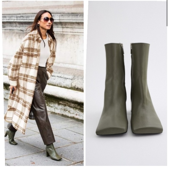 Zara olive square toe ankle boot NWT - Picture 3 of 3